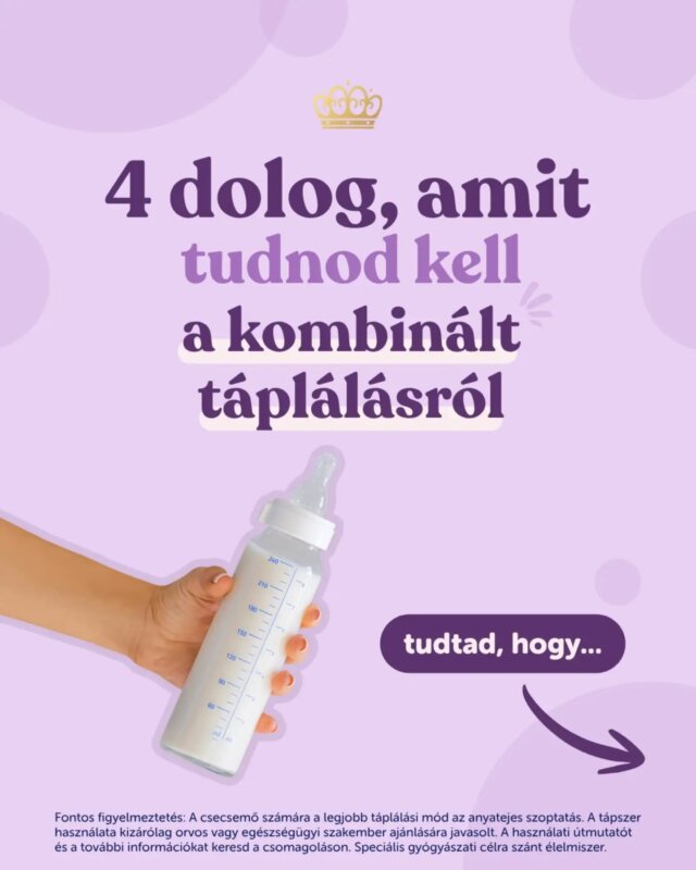 4 dolog, amit tudnod kell a kombinált táplálásról 🤱👩‍🍼

A kombinált táplálás nem csak annyiból áll, hogy cumisüveget adsz a babának. Sokkal több van mögötte! Hallottál már ezekről? 👇

🍼 a kombinált táplálás módszerei
📈 kereslet és kínálat a tejtermelésben
❓ nehézségek a mell és a cumisüveg közötti átállás során
⭐ tippek a kombinált tápláláshoz

Ha bármilyen kérdésed van, javasoljuk, hogy konzultálj a gyermekorvosotokkal, aki a legjobban ismeri a babádat. 🫶

Fontos figyelmeztetés: A szoptatás a legjobb a csecsemő számára, és számos előnnyel jár. A szoptatás időszakában fontos az anya változatos és kiegyensúlyozott étrendje. A részleges cumisüveges táplálás bevezetése csökkentheti a szoptatási képességet. A szoptatás abbahagyására vonatkozó döntés visszafordíthatatlan lehet, és a tápszeres táplálásra való átállásnak társadalmi és anyagi vonzatai is vannak. A gyermek egészsége érdekében fontos, hogy mindig tartsd be a címkén található elkészítési és tárolási utasításokat.