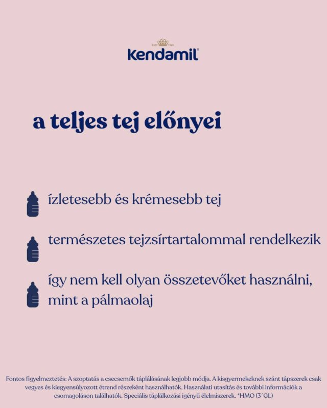 💙A TELJES TEJ ELŐNYEI💙

Ismét gyakran találkozunk azzal a tévhittel, hogy a teljes tej = a csecsemők súlygyarapodása.👶 
A jelenlegi tanulmányok eredményei szerint a teljes tej fogyasztása nem gyakorol kedvezőtlen hatást sem a testsúlyra, sem a gyermekek testösszetételére.* 🙅 A zsírok fontos alkotóelemei az anyatejnek, és a laktóz után a második legnagyobb szilárd összetevői. A kutatások azt mutatják, hogy gondosan kell kiválasztani a csecsemő tápszerekben használt zsírforrásokat, hogy biztosítsuk a gyermek optimális növekedését. A tudósok azt javasolják, hogy a csecsemő tápszerekben fontolóra vegyék a tejzsír használatát.**

Tudásunk és kutatásaink eredményeként visszatértünk a teljes zsírtartalmú, alacsonyabb olajtartalmú tejhez. A teljes zsírtartalmú tehéntej természetes tejzsírtartalommal rendelkezik. Ennek a teljes zsírtartalmú tejreceptúrának köszönhetően a Kendamil kellemes tej ízű, amelyet a babák imádni fognak.🍼

*Forrás: Vanderhout SH. et al. Whole milk compared with reduced-fat milk and childhood overweight: a systematic review and meta-analysis AJCN 2020;111(2):266-279
**Forrás: Delplanque B & Baudry C (2015) Dairy fat in infant formula. Eur J Lipid Sci Technol 117: 1487–1488.

#Kendamil #KendamilHU #KendamilPremium #teljestej #előnyök #tápszer