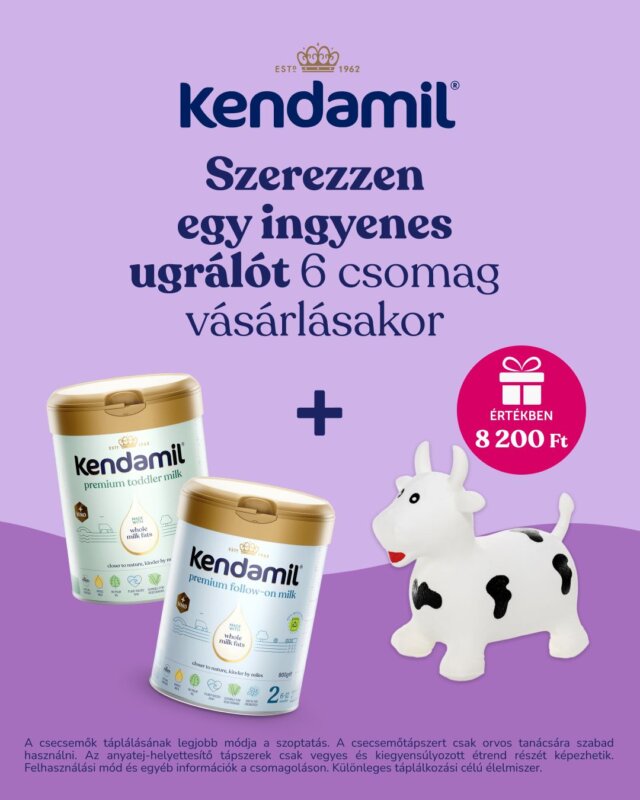 Szerezd meg a ZOPA Skippy Bull ugráló bikát 8200 Ft értékben ajándékként a Kendamil mellé a @healthfactory_hu oldalon. 🎁🐮

Vásárolj webáruházunkban 6 csomag Kendamil Premium anyatej-helyettesítő vagy kisgyermek tejport, és a rendeléshez egy vidám ugráló bikát adunk ajándékba.

A kis fehér bika fekete foltokkal minden gyermeket megnevettet, miközben természetes mozgásra ösztönzi. Kényelmes formájának és erős szarvainak köszönhetően könnyű rajta ülni és kapaszkodni, így a gyerekek biztonságosan kiugrálhatják magukat. A csomag része egy praktikus pumpa is, így az ugrálót könnyen felfújhatod otthon vagy útközben.

Az akció 2025.10.05-ig, illetve az ajándékkészlet erejéig érvényes.